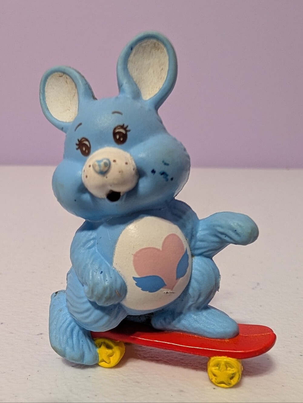 Vintage 1984 Care BearCousin Mini Swift Heart Rabbit on Skateboard